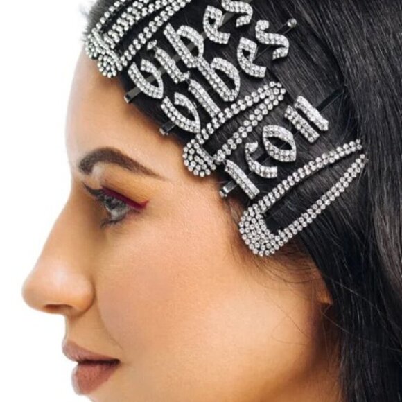 New Kitsch X Justine Marjan Rhinestone Bobby Pins QUEEN DAMN VIBES BOSS BADASS